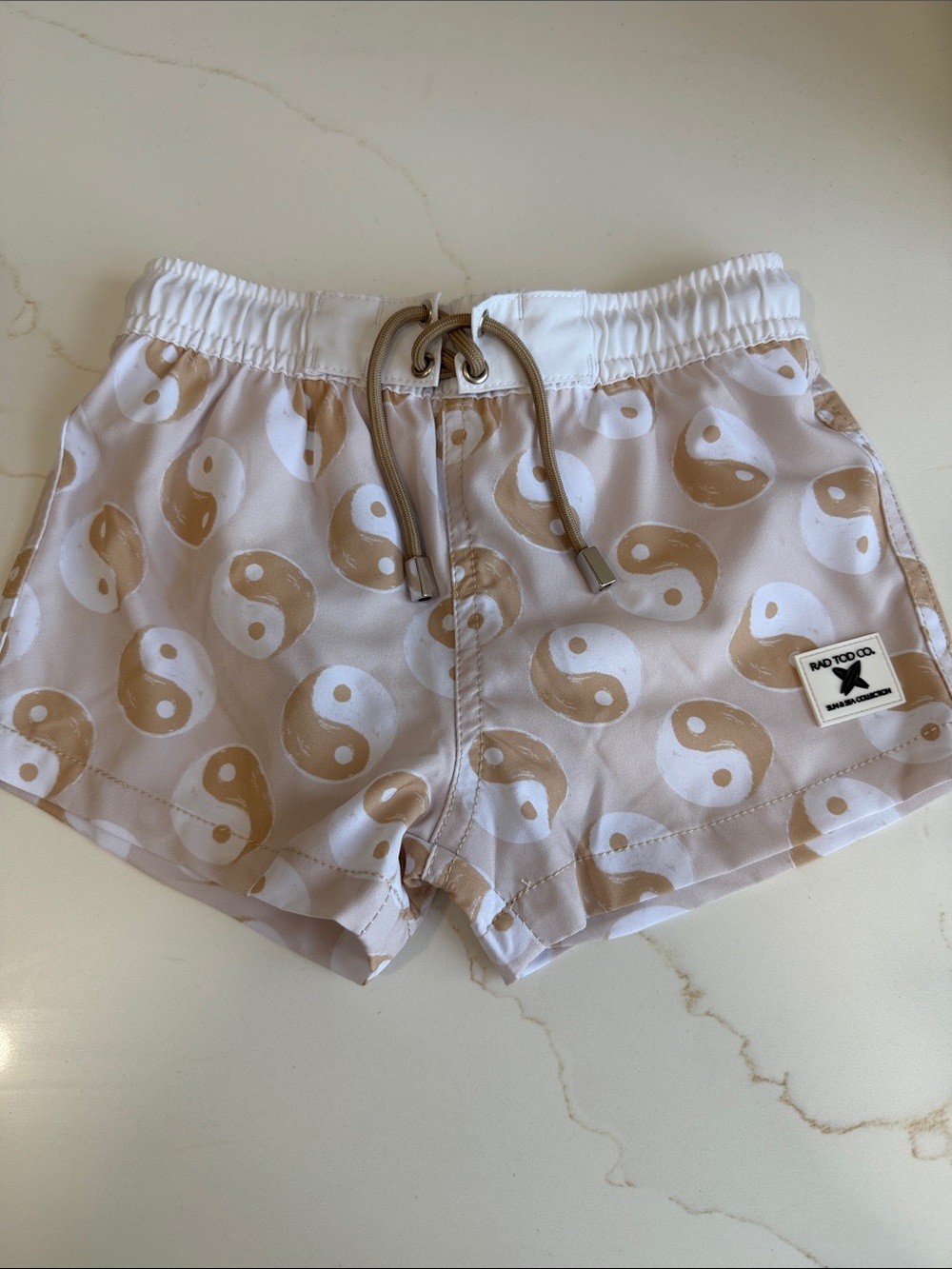 Kids Tan Yin Yang Swim Trunks with Drawstring